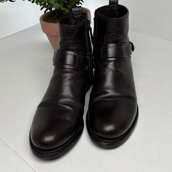 Tory Burch Colton Flat Leather Bootie Dark Brown logo Size 6 - Picture 2 of 15